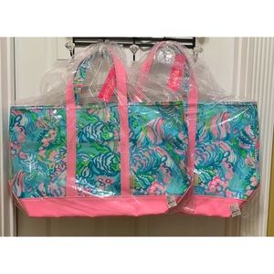 NWT LILLY PULITZER MERCATO TOTE BLUE IBIZA AQUA LA VISTA LARGE